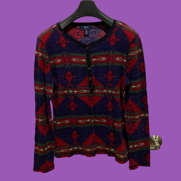 Chaps Tops - Vintage Chaps Denim Purple Tribal Boho Women’s Thermal Shirt Size Large